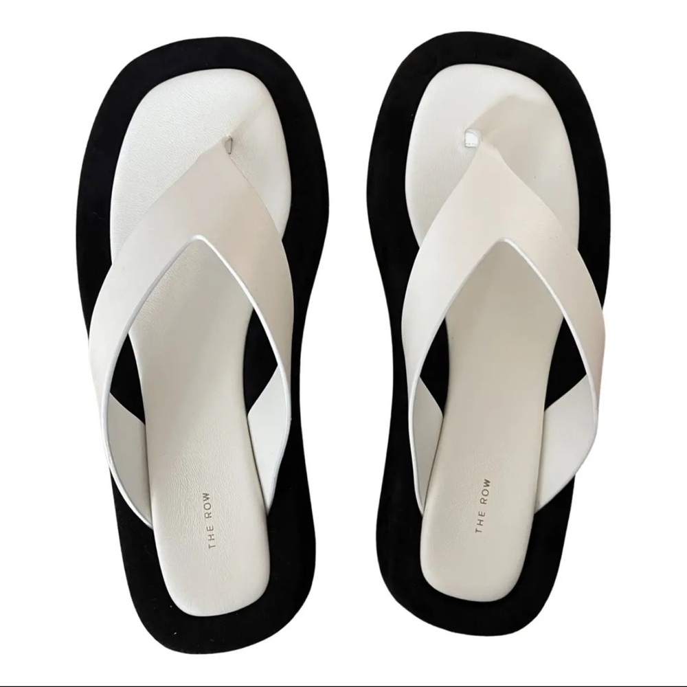 The Row Cream White Leather and Black Ginza Platform Sandal
